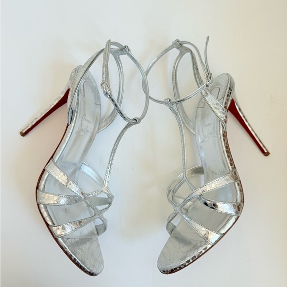 Christian Louboutin Metallic Silver Leather croc Tangueva 100 mm sandals EU 40 - Picture 6 of 14